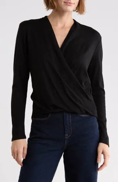 West K Surplice Knit Top In Black