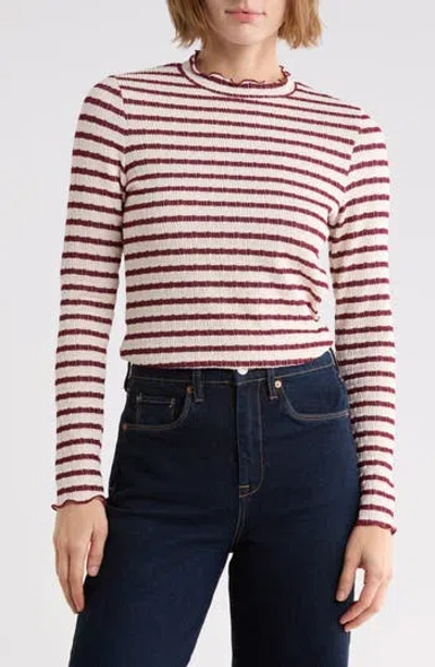 West K Textured Stripe Lettuce Edge Long Sleeve Mock Neck Top In Multi