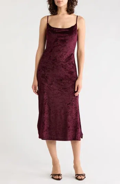 West K Velvet Midi Slipdress In Burgundy