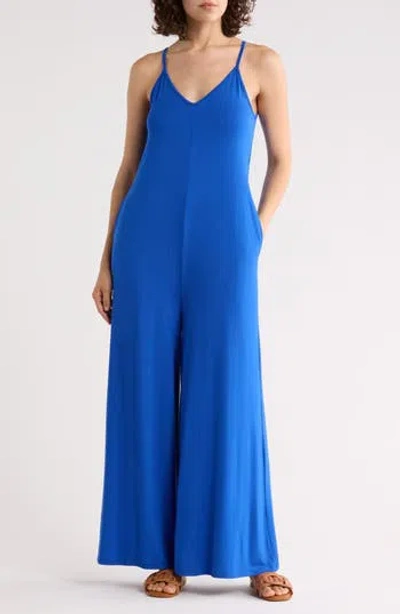 West K V-neck Strappy Jumpsuit In Blue