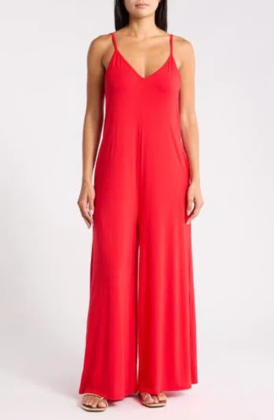 West K V-neck Strappy Jumpsuit In Red