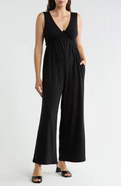 West K V-neck Wide Leg Jumpsuit In Black