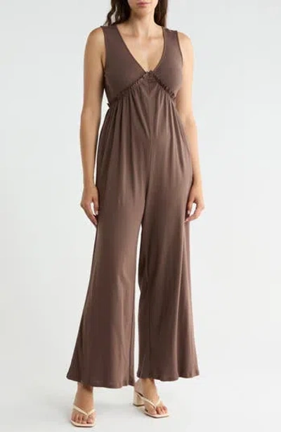 West K V-neck Wide Leg Jumpsuit In Brown