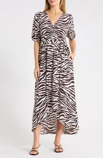 West K Zebra Print High/low Maxi Dress In Brown Zebra