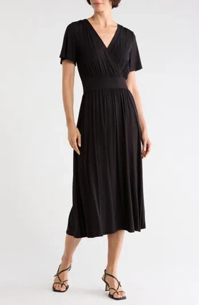 West Kei Knit Short Sleeve Midi Dress In Black