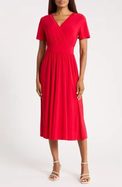 West Kei Knit Short Sleeve Midi Dress In Red