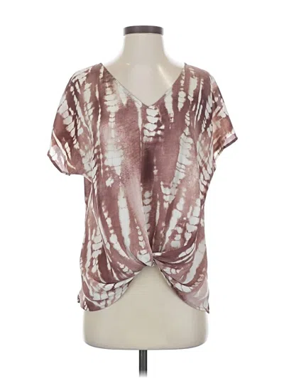 Pre-owned West Kei Short Sleeve Top Brown Tie-dye Pattern Plunge Neckline Tops