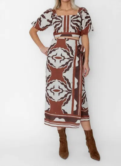 West Of Marie Crop Top In Cappucine Border Print In Brown