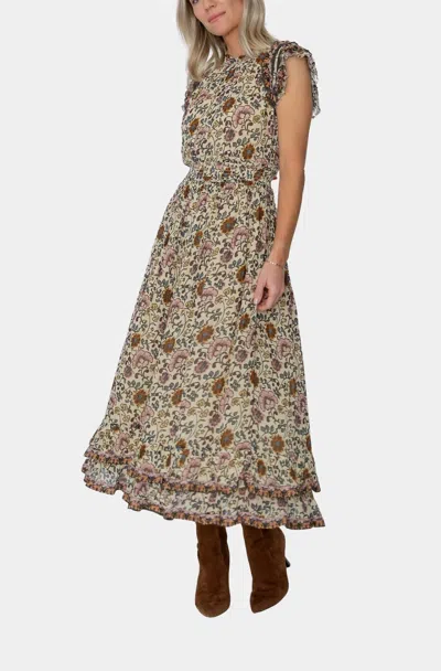 West Of Michele Ankle Dress In Katie Floral In Neutral