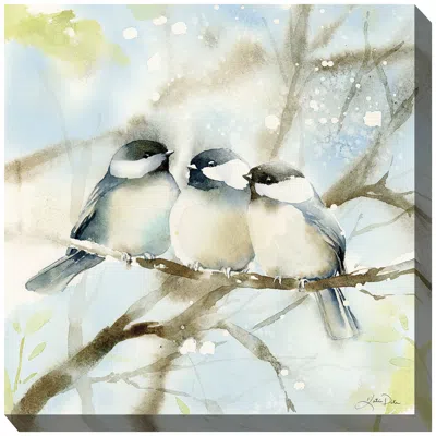 West Of The Wind Cozy Chickadees 24" Square Outdoor Canvas Wall Art