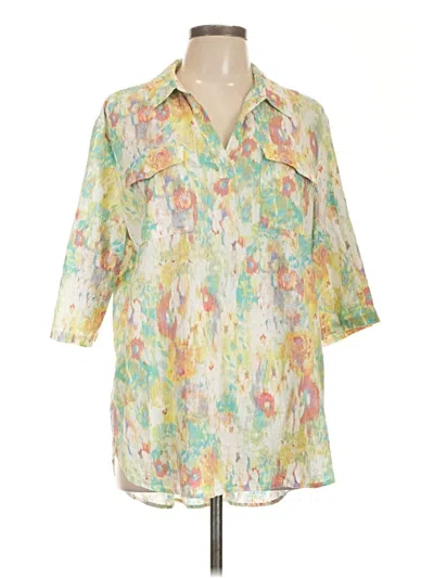 Pre-owned Westbound 3/4 Sleeve Button Down Shirt In Green