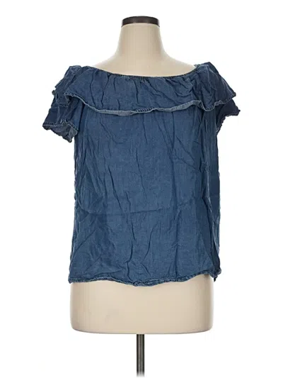 Pre-owned Westbound Short Sleeve Top Blue Off The Shoulder Neckline Tops