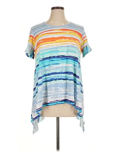 Pre-owned Westbound Short Sleeve Top Blue Tie-dye Pattern Keyhole Neckline Tops