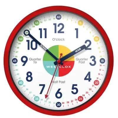 Westclox Analog 12" Quartz Accurate Time Teacher Wall Clock With Quiet Sweep Movement - Educational Timekeepi In Red