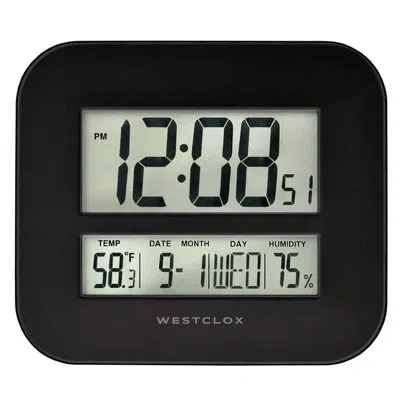 Westclox Black Large Digital Wall Clock With Date & Temperature Display
