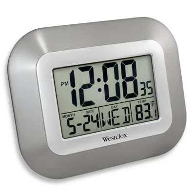 Westclox Easy To Read Lcd Display Silver Wall Clock In Gray