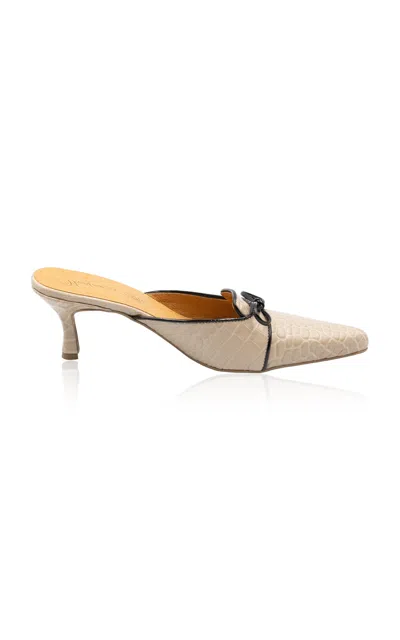 Western Affair Convertible Croc-effect Leather Mules In Neutral