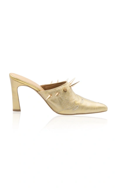 Western Affair Cowgirl Spike-detailed Metallic Leather Mules In Gold