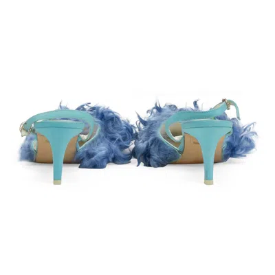 Western Affair Curly Shearling Blue Heels