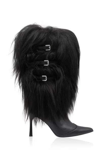Western Affair Extreme Sheep Fur Buckle-detailed Boots In Black