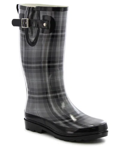 Western Chief 2100727p Rain Boots Women's Charcoal Highland Plaid Pull-on Fd1413 In Gray