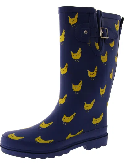 Western Chief Funky Flock Womens Tall Pull On Rain Boots In Blue
