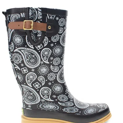 Western Chief Women's Poppin' Paisley Tall Rain Boot In Black