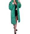 Western F.a.s.h.i.o.n Faux Fur Leopard Mid Length Coat In Green In Green