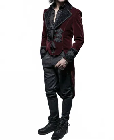Western F.a.s.h.i.o.n Gothic Gentle Jacket With Scissors Tail In Burgundy In White