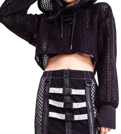 Western F.a.s.h.i.o.n Knit Hoodie Crop Sweater In Black