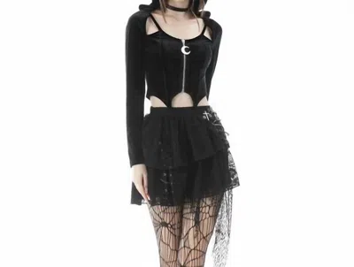 Western F.a.s.h.i.o.n Night Cat Zipper Hoodie Top In Black