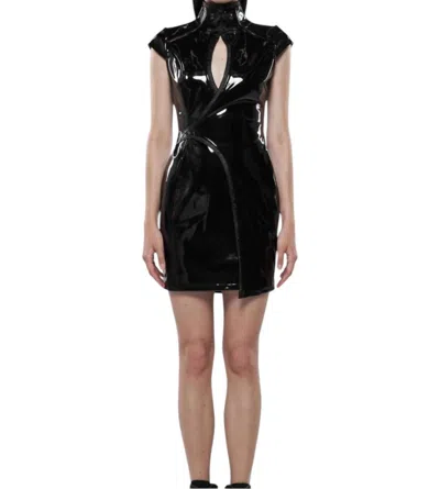 Western F.a.s.h.i.o.n Punk Sci-fi Patent Leather Chinese Style Dress In Black