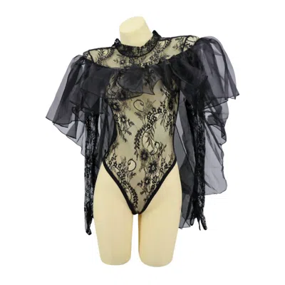 Western F.a.s.h.i.o.n Ruffle Cape Mesh Bodysuit In Black | ModeSens
