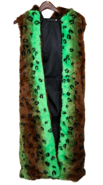 Western F.a.s.h.i.o.n Women's Long Cheetah Faux Fur Vest In Neon Green
