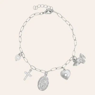 Western Gems Silver Plated Sparkling Cross Charm Bracelet In Metallic