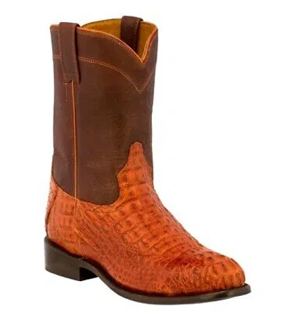Pre-owned Western Mens Cognac Cowboy Boots Crocodile Hornback Exotic Skin  Wear Roper In Brown