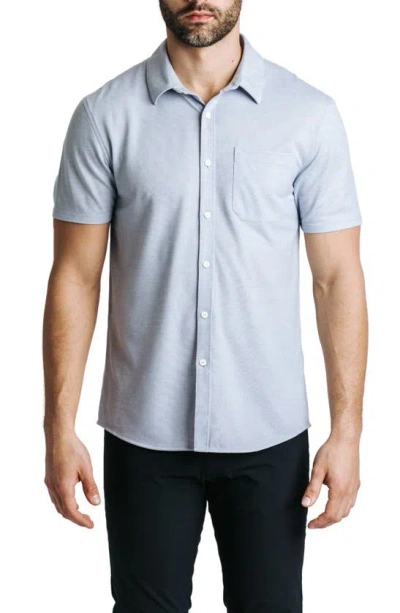 Western Rise Limitless Short Sleeve Merino Wool Blend Button-up Shirt In Blue