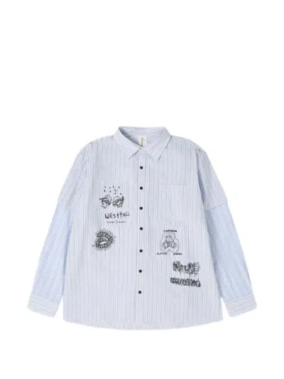 Westfall Patch-detail Striped Shirt In Blue
