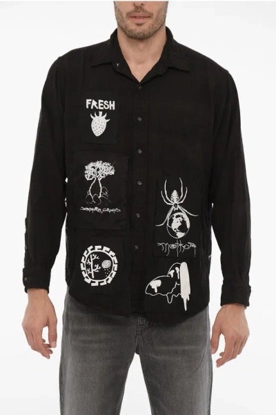 Westfall Vintage Effect Shirt With Contrast Prints In Black