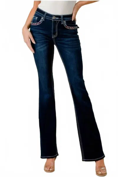 Westfield Eagle Women's Embellished Pocket Bootcut Jeans In Denim In Blue