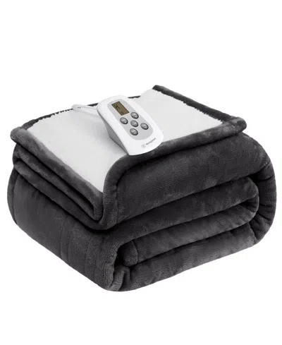 Westinghouse Heated Flannel And Sherpa Blanket, Full In Charcoal