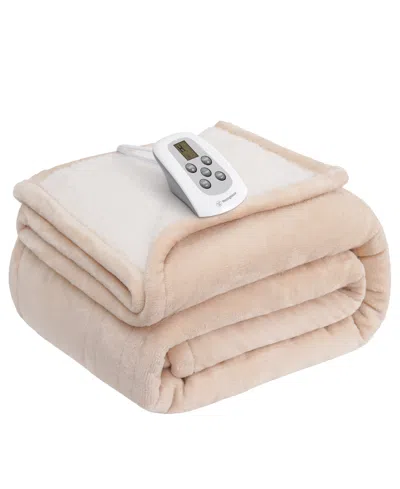 Westinghouse Heated Flannel And Sherpa Blanket, Twin In Beige