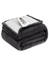 Westinghouse Heated Flannel And Sherpa Blanket, Twin In Charcoal
