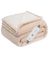 Westinghouse Heated Flannel And Sherpa Throw, 50" X 60" In Beige