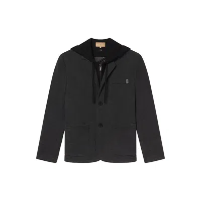 Weston Jon Boucher Men's Black Atticus Slim Fit Blazer W/removable Hoodie Layer - Dark Smoke