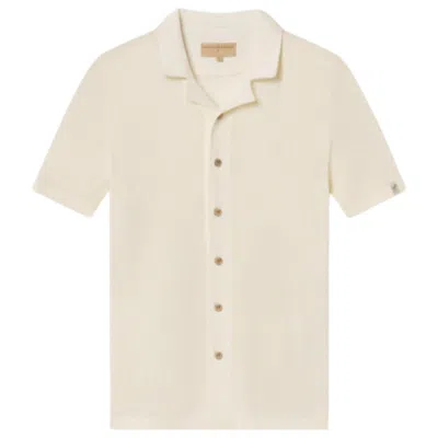 Weston Jon Boucher Men's White Mykonos Linen Blend Pointelle Knit Slim Fit Button Up Shirt - Sand Dollar