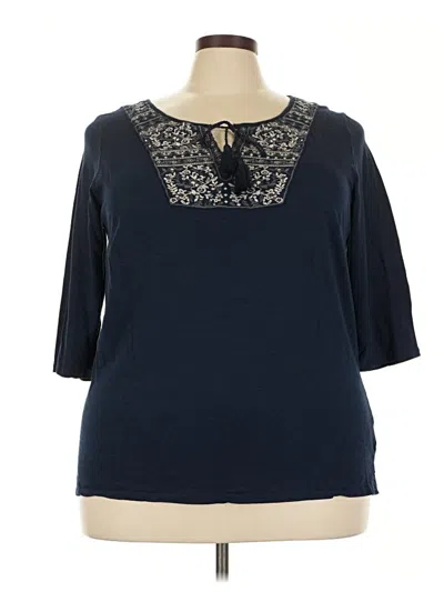 Pre-owned Westport 1962 3/4 Sleeve Top Blue Keyhole Neckline Tops