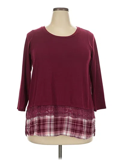Pre-owned Westport 3/4 Sleeve Top Burgundy Square Neckline Tops
