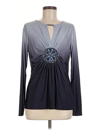 Pre-owned Westport Long Sleeve Top Blue Plunge Neckline Tops