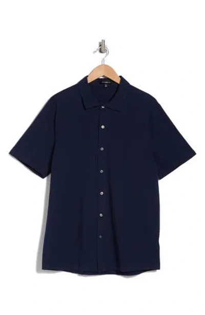 Westzeroone Freeson Short Sleeve Stretch Cotton Button-up Shirt In Blue Night